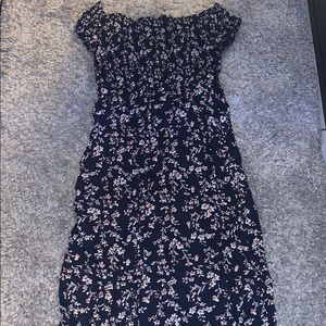 Plus off shoulder shirred bodice split thigh dress